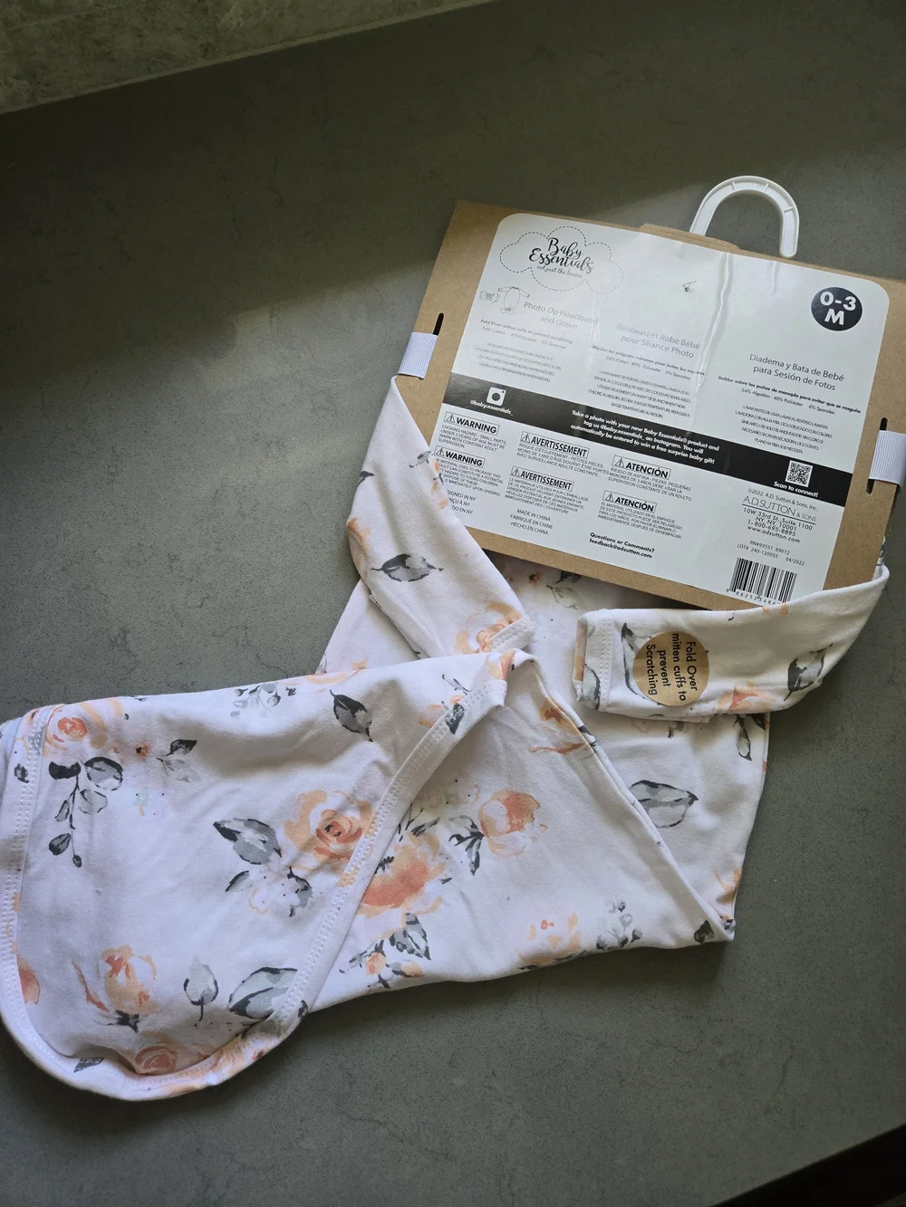 Baby Essentials Floral Swaddle & Headband Set - White/Peach